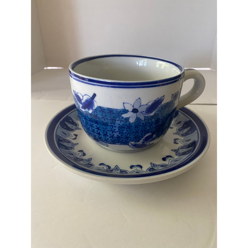 *Centrum Ceramics Soup Bowl And Saucer White With Blue Flowers/ China